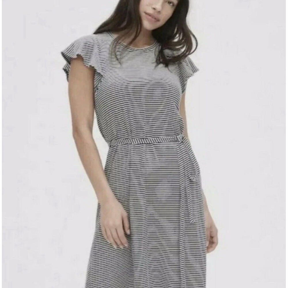 Gap Dress Navy White Striped Knit Flutter Sleeve Coastal French Nautical NEW XXL